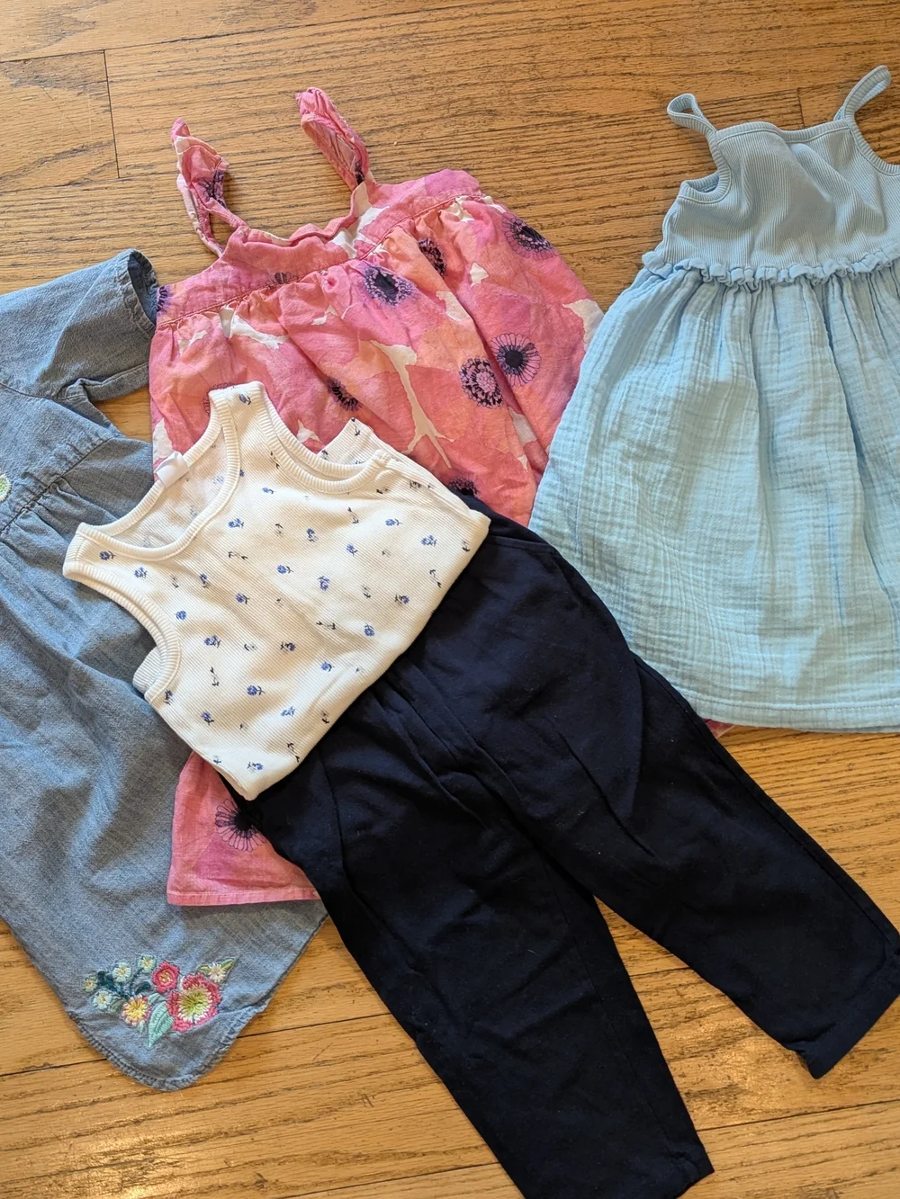 GAP Girls Pink Floral & Light Blue Dress Set with Navy Leggings